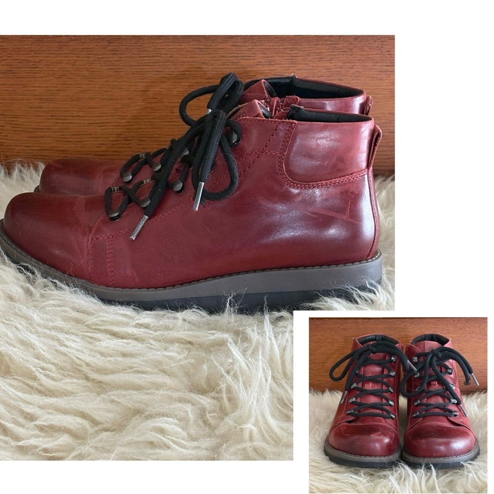 Josef Seibel Red Leather ‘Lina 09 Military Style’ Side Zip Black Laces Boots